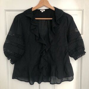 aerie Black Ruffle Eyelet Blouse